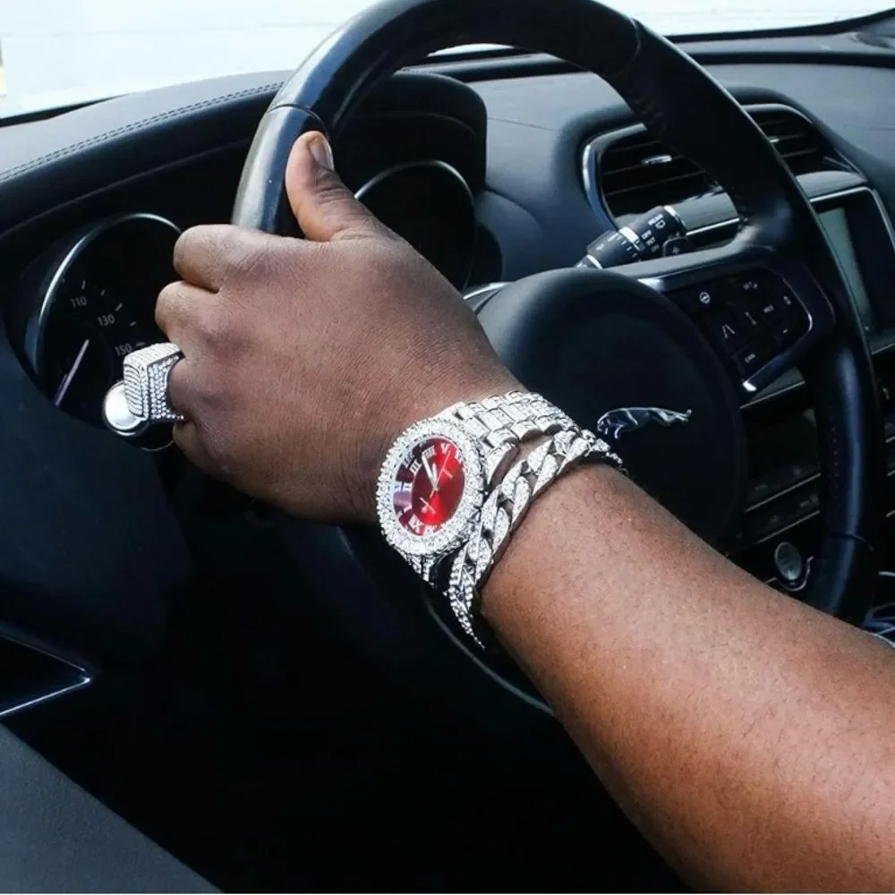 VVS Bustdown Simulated Diamond Stainless Steel Iced Out Luxury Hip Hop Watch